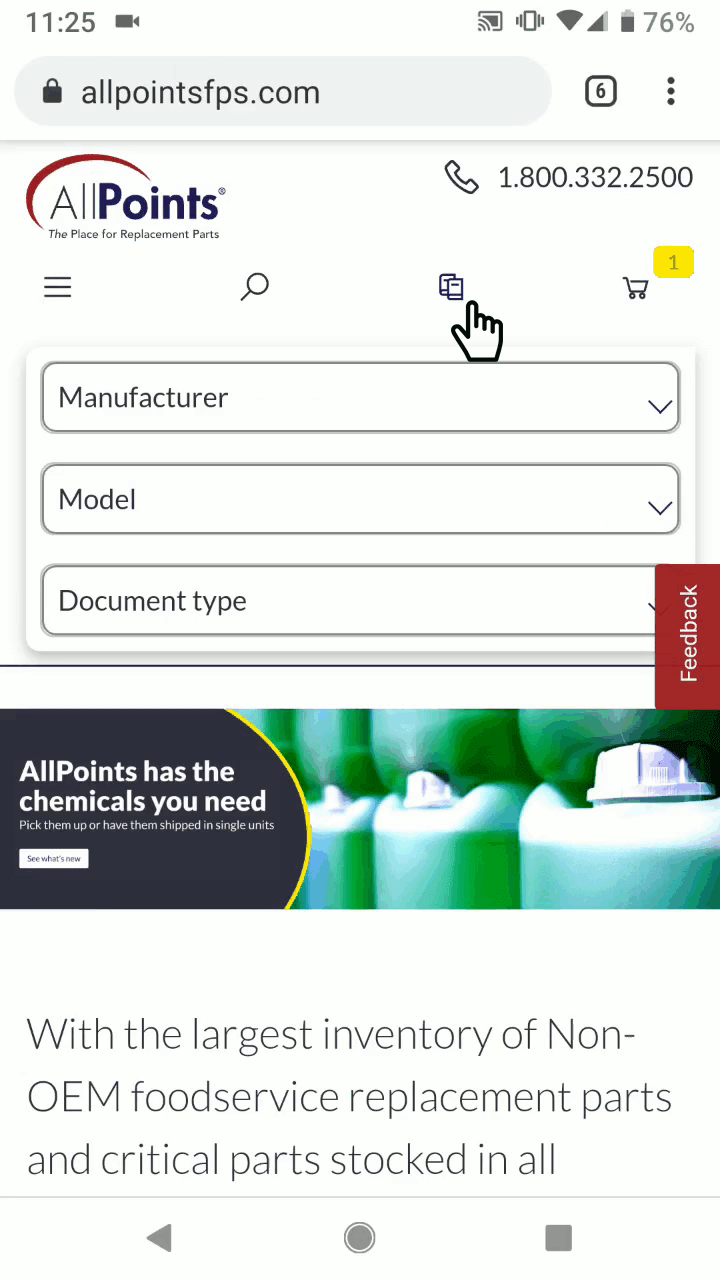 The same Equipment Manuals button will be at the top of the page as just an icon